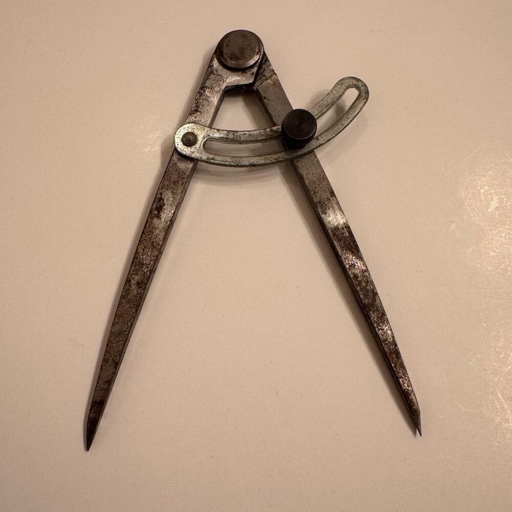 Vtg Engineer Wing Legged Divider Compass Heavy Duty Unmarked 6"L Functional